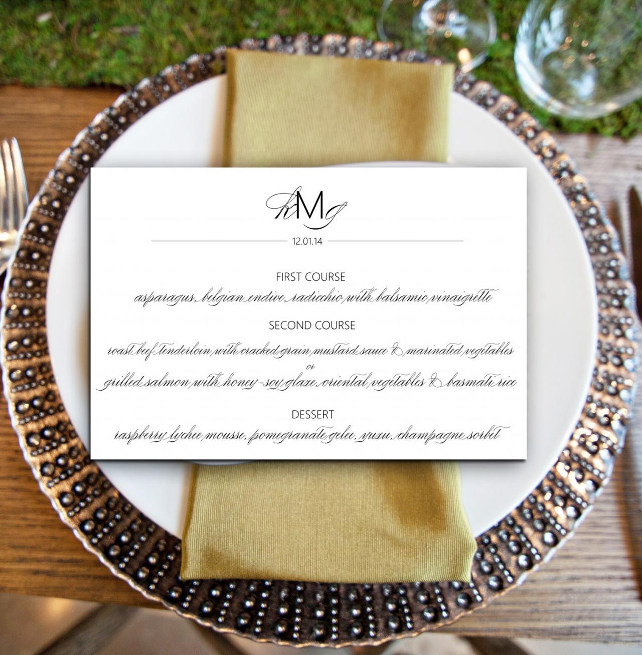 Wedding Party Menu: Cora - Printable Dinner Menu Customized