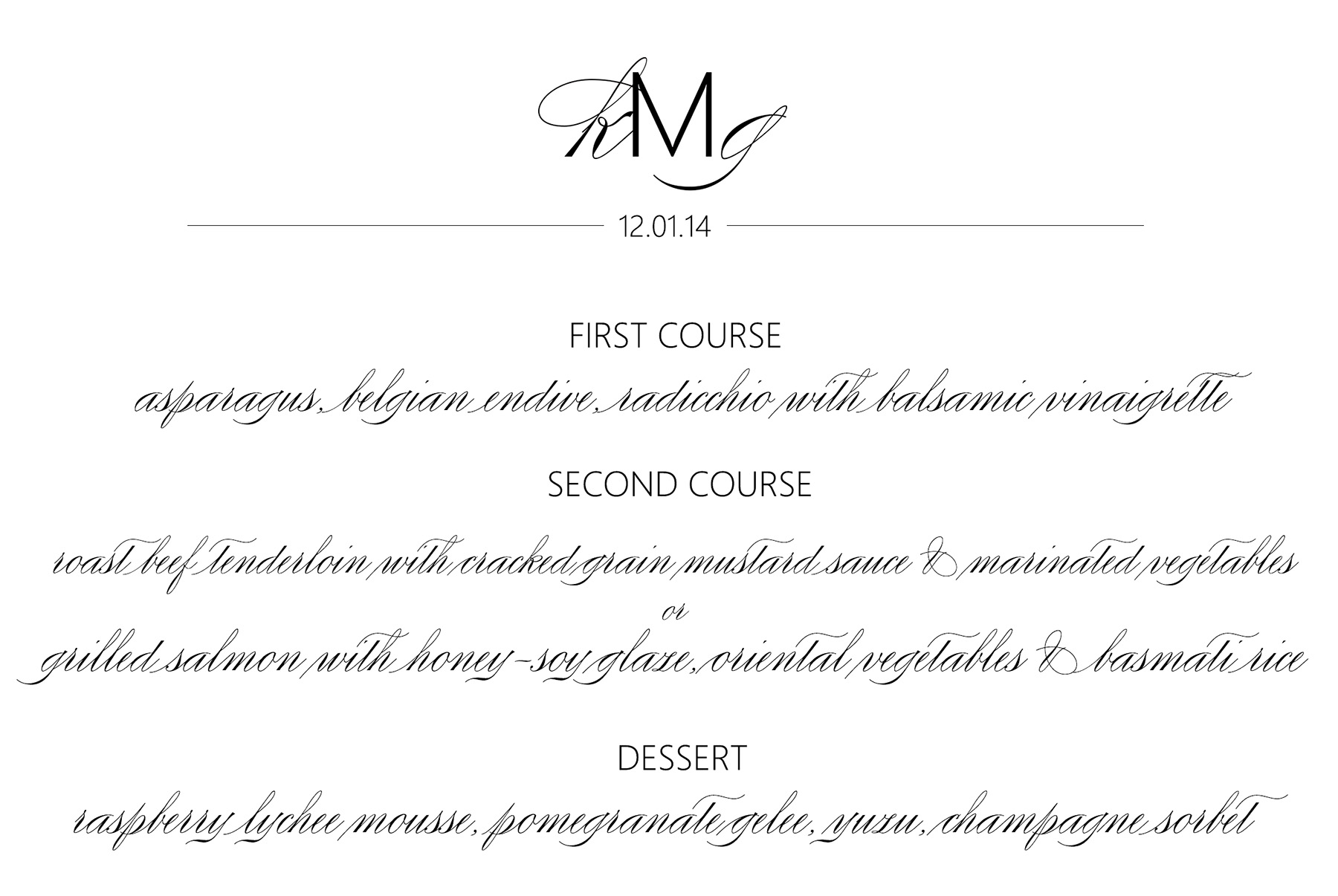 Wedding Party Menu Cora Printable Dinner Menu CUSTOMIZED on Luulla